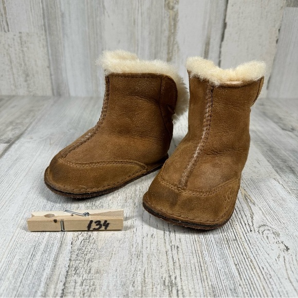 UGG Boo Bootie Baby Boots Chestnut Brown Shearling Cuff Lace #134 - Picture 9 of 11